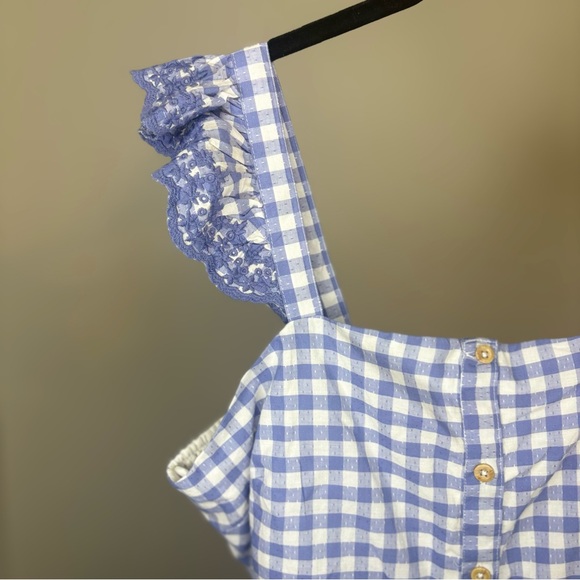 Shabby Chic Smocked Blue Gingham Embroidered Button Maxi Dress Size 14 NWT - Picture 3 of 11